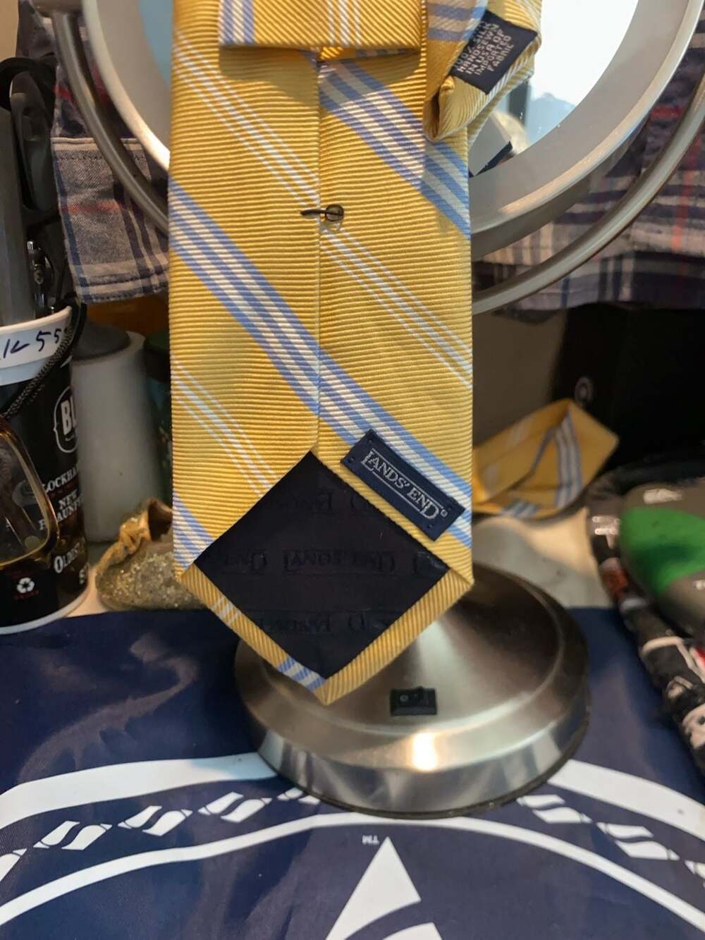 Lands' End Yellow and Blue Striped 100% Silk Handsewn Tie
